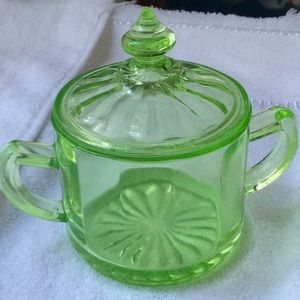 Vintage Green Covered Sugar Bowl